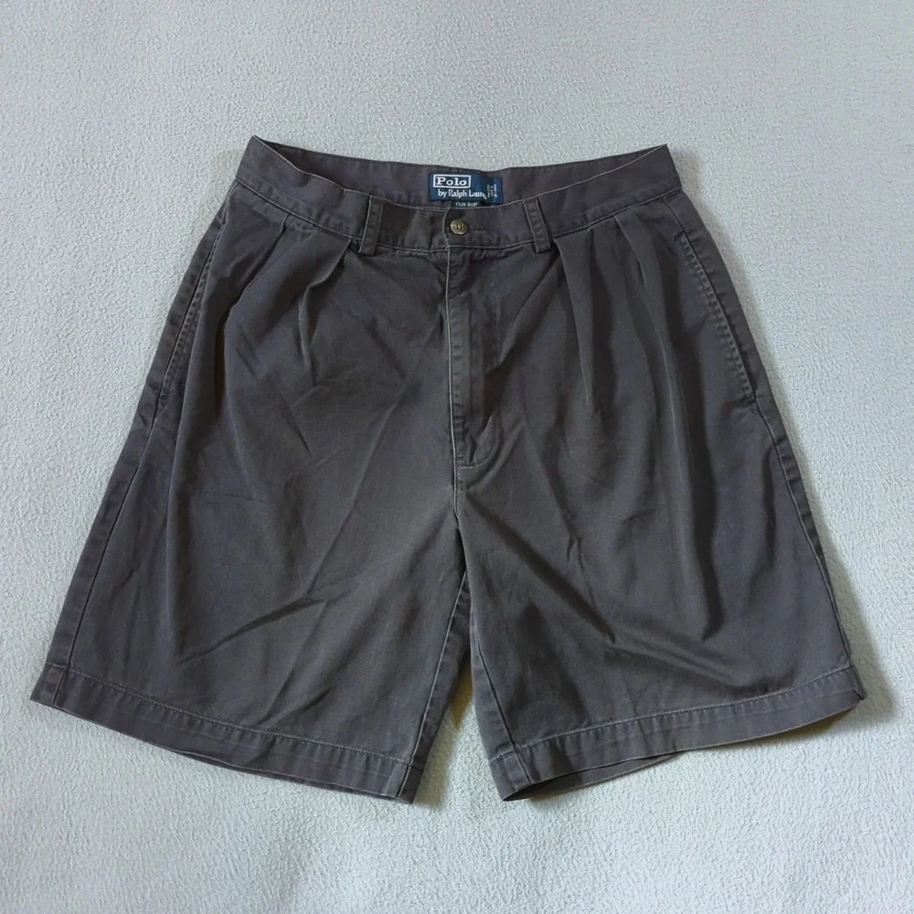 VTG Polo Ralph Lauren Tyler Short Mens 32 Gray Pleated Cotton Chino Shorts